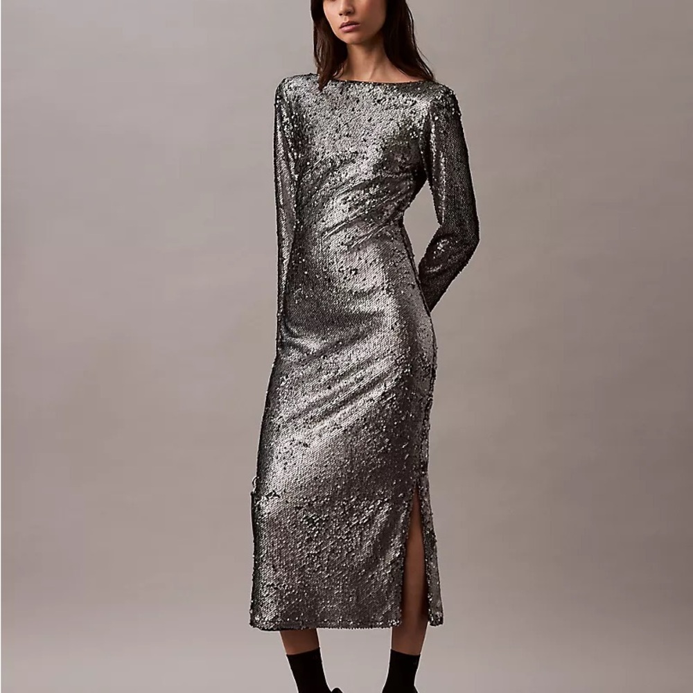 Calvin Klein Metallic Silver Maxi Dress